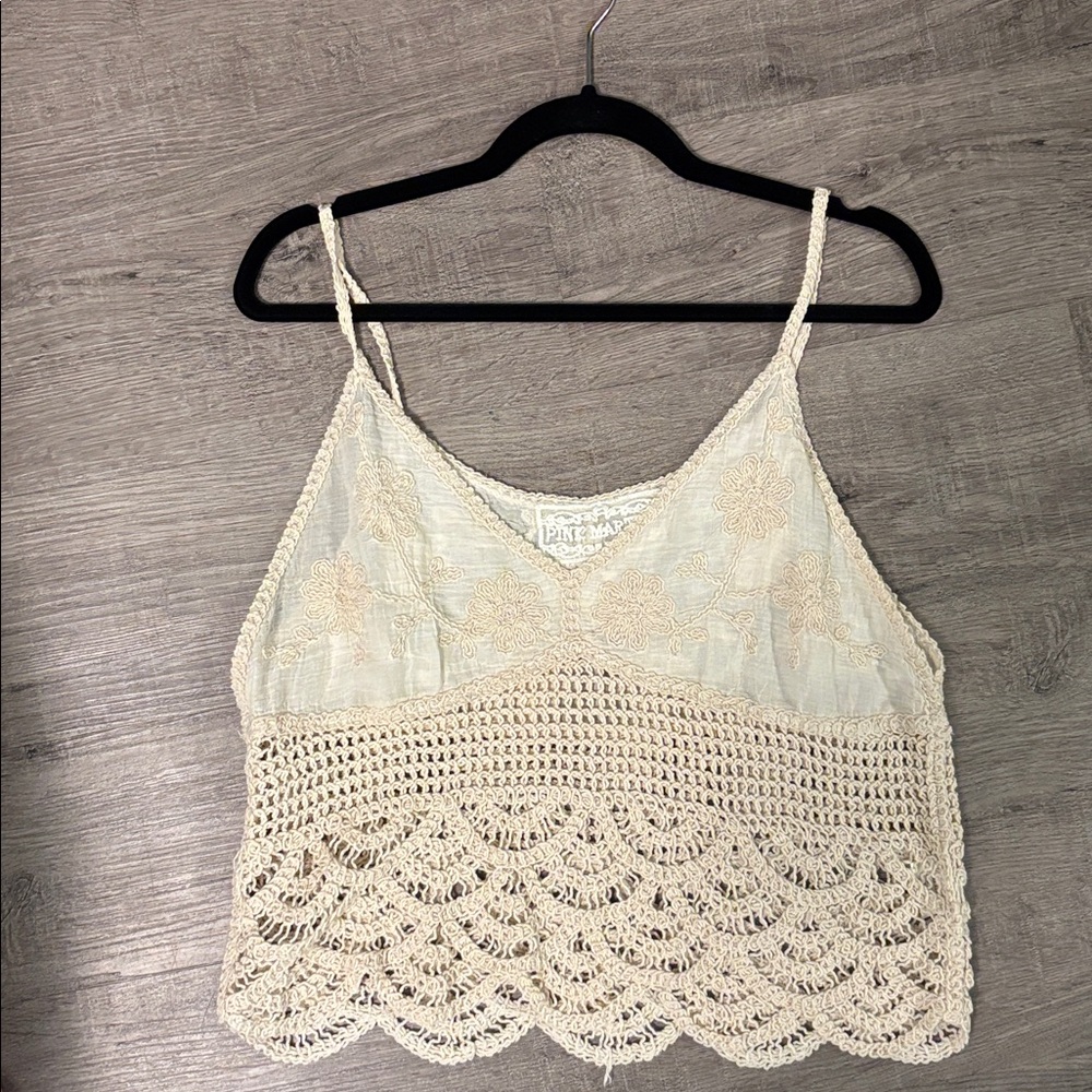 Pink Martini Ivory Crochet Lace Top